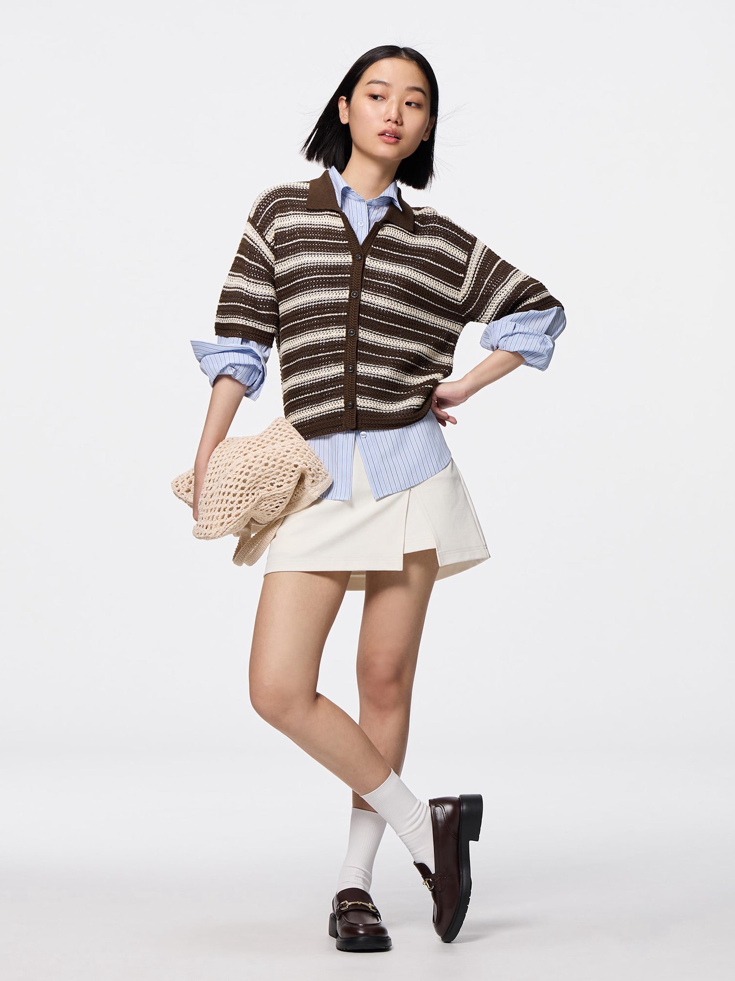 Lacy Stitch Striped Knitted Shirt | GU US