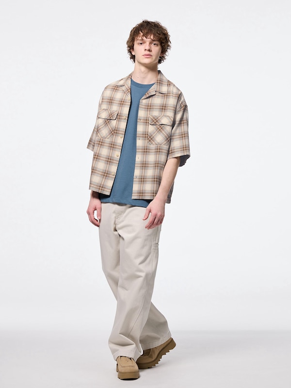Open Collar Boxy Checked Shirt | HalfSlv