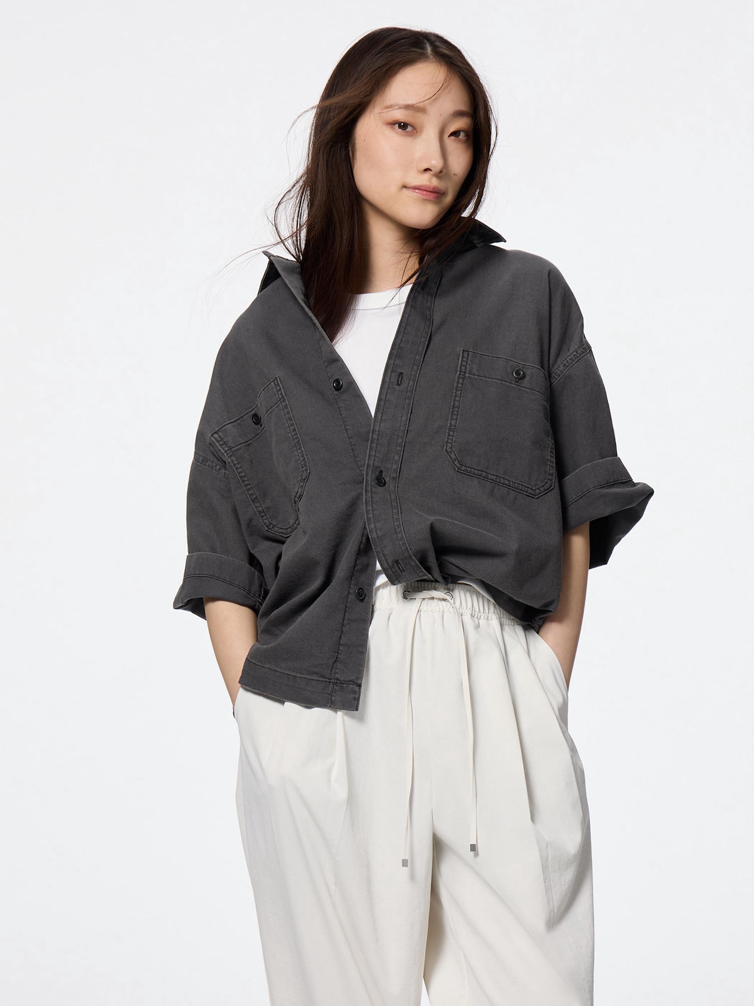 Denim Boxy Work Shirt | Halfslv | GU US