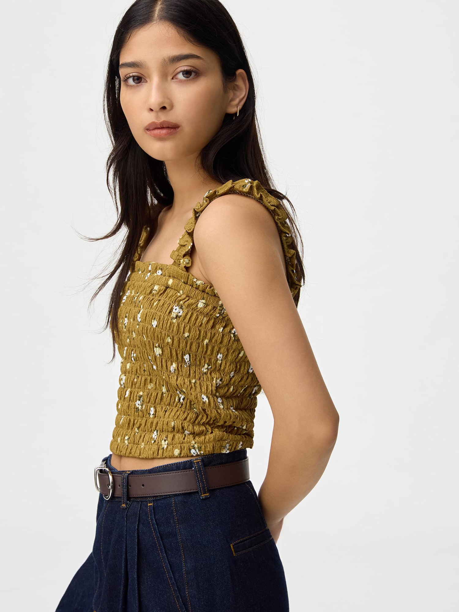 トップス CLANE SHIRRING CAMI TOPS CLANE - SHIRRING CAMI TOPS BLACK - シャーリングキャミ