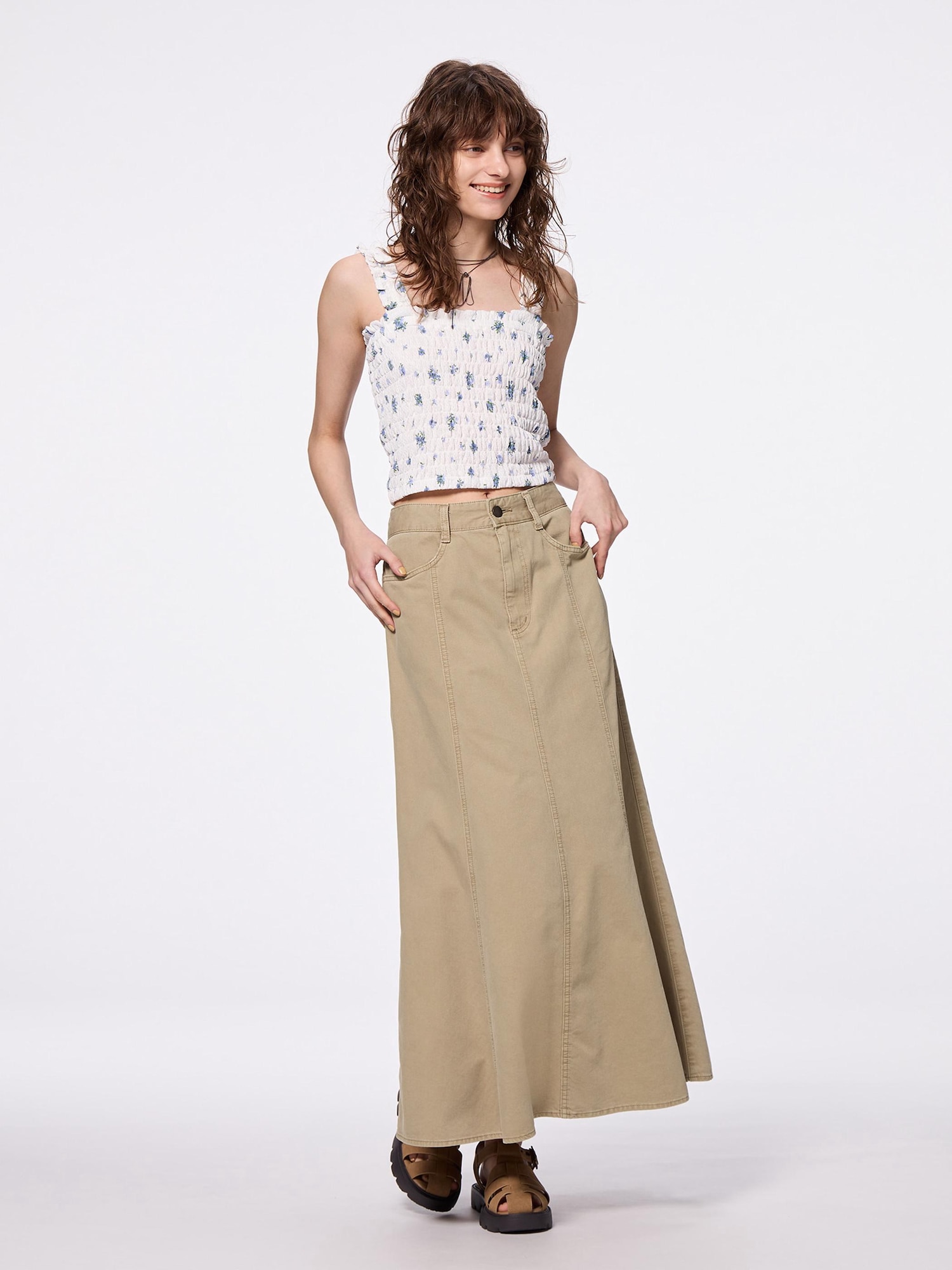 【Anyone more】Akiha Flared Long Skirt Long Flared Skirt With High Waist & Front Bow In Dark Blue