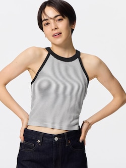 Bra-Feel Cropped Halter Neck Tank Top | Striped