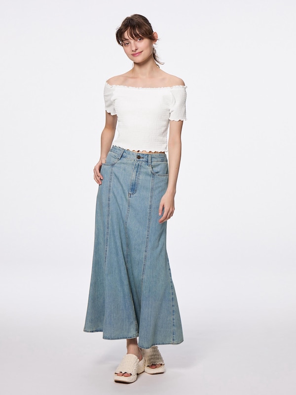 Light Denim Flared Maxi Skirt