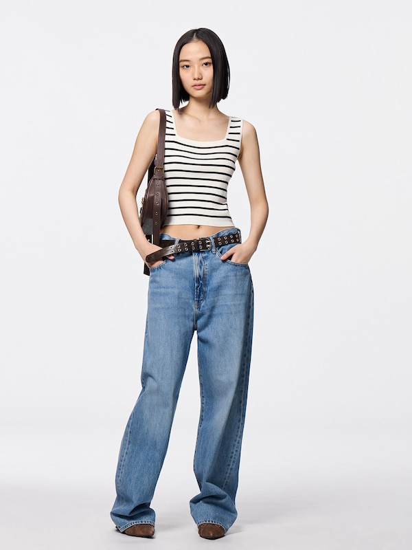 Knitted Striped Short Square Neck Tank Top