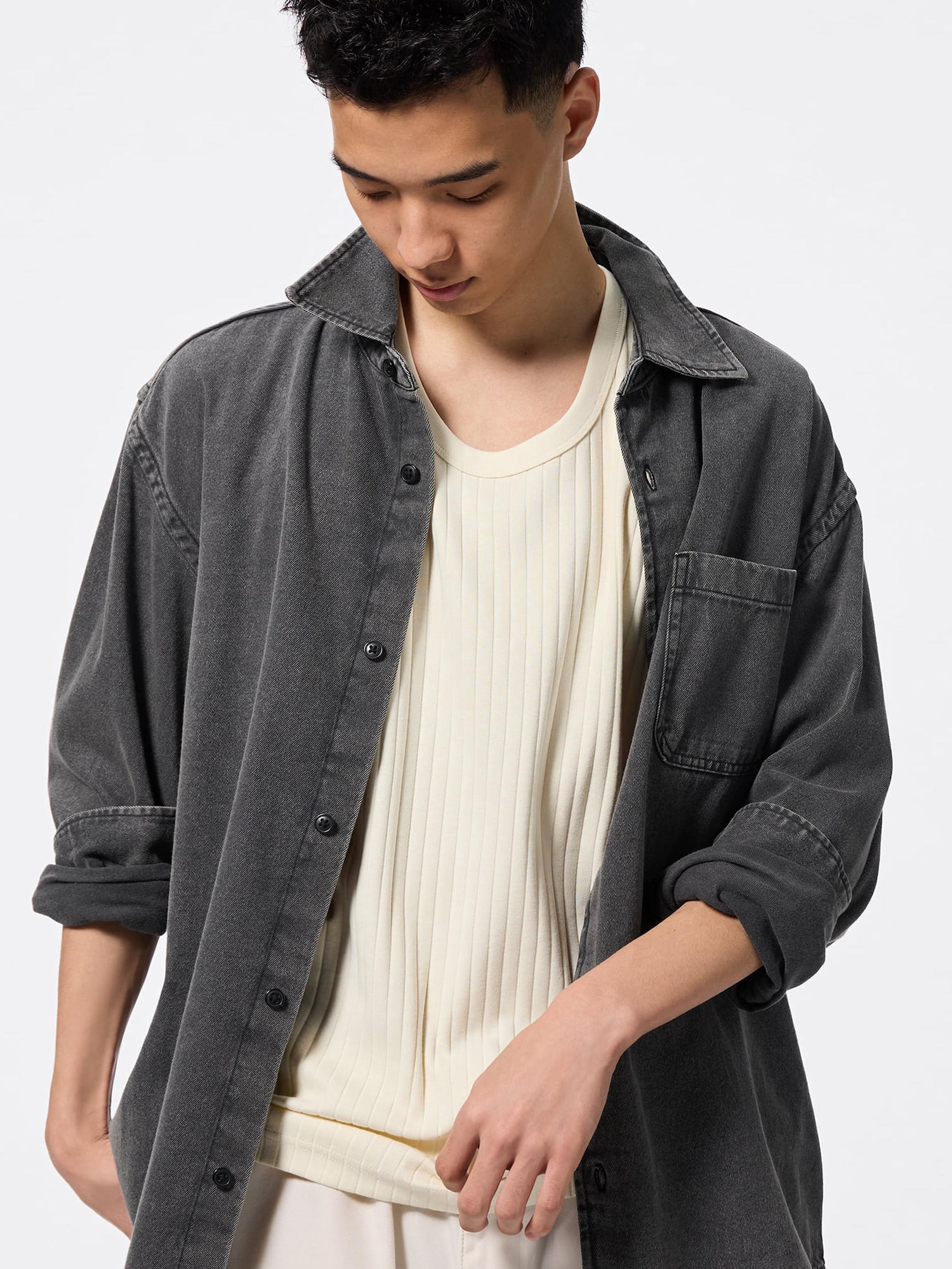 トップス yu Check styling ideas for「Nylon Zip-Up Shirt | HalfSlv