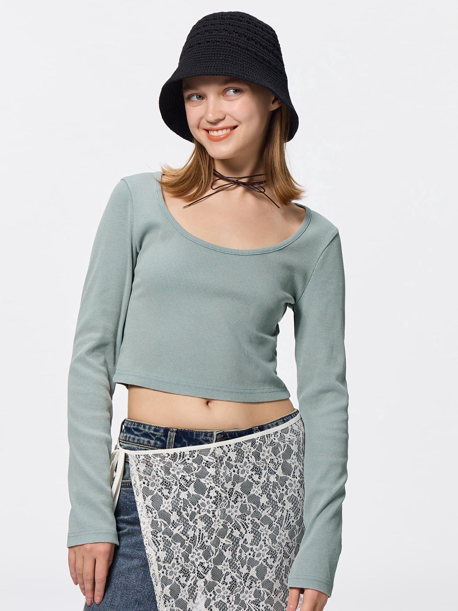 Washed Ribbed Cropped T-Shirt | Long | GU US