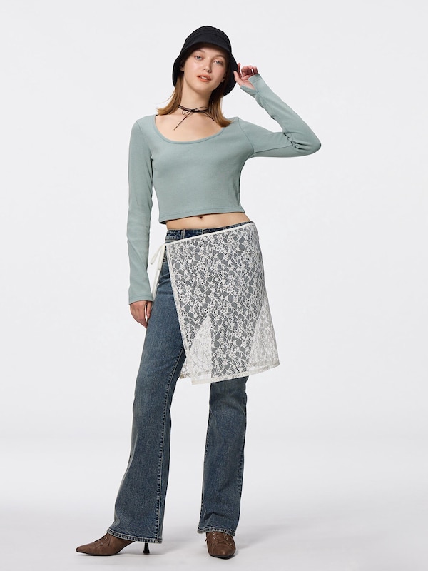 Washed Ribbed Cropped T-Shirt | Long