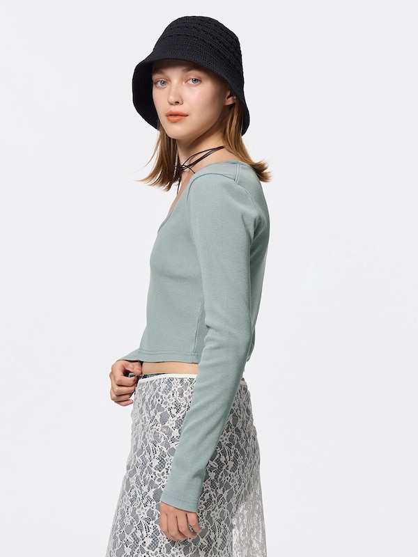 Washed Ribbed Cropped T-Shirt | Long