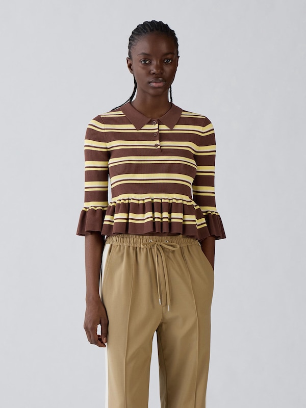 Striped Ribbed Polo Sweater | 3/4Sleeve | by rokh