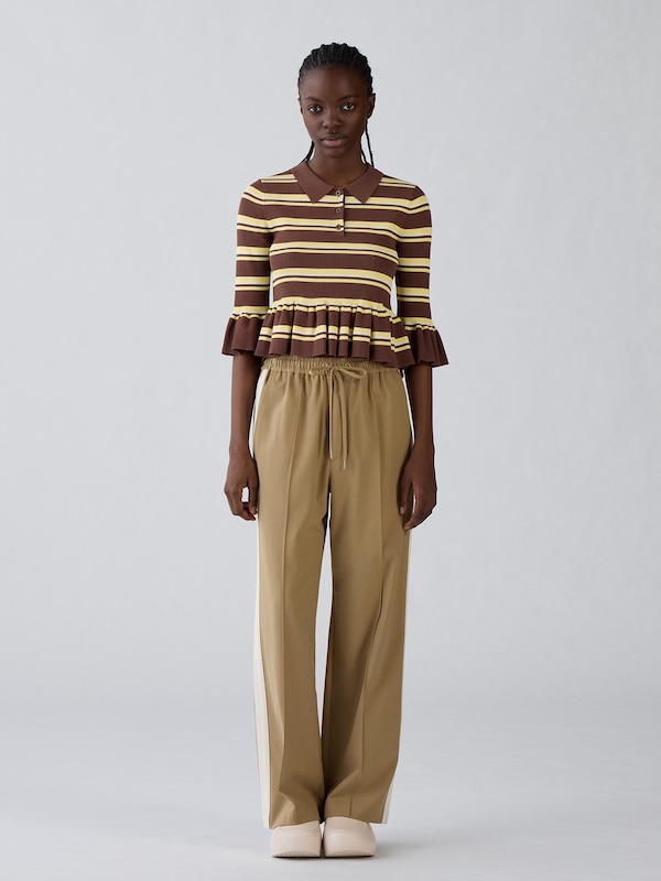 Striped Ribbed Polo Sweater | 3/4Sleeve | by rokh