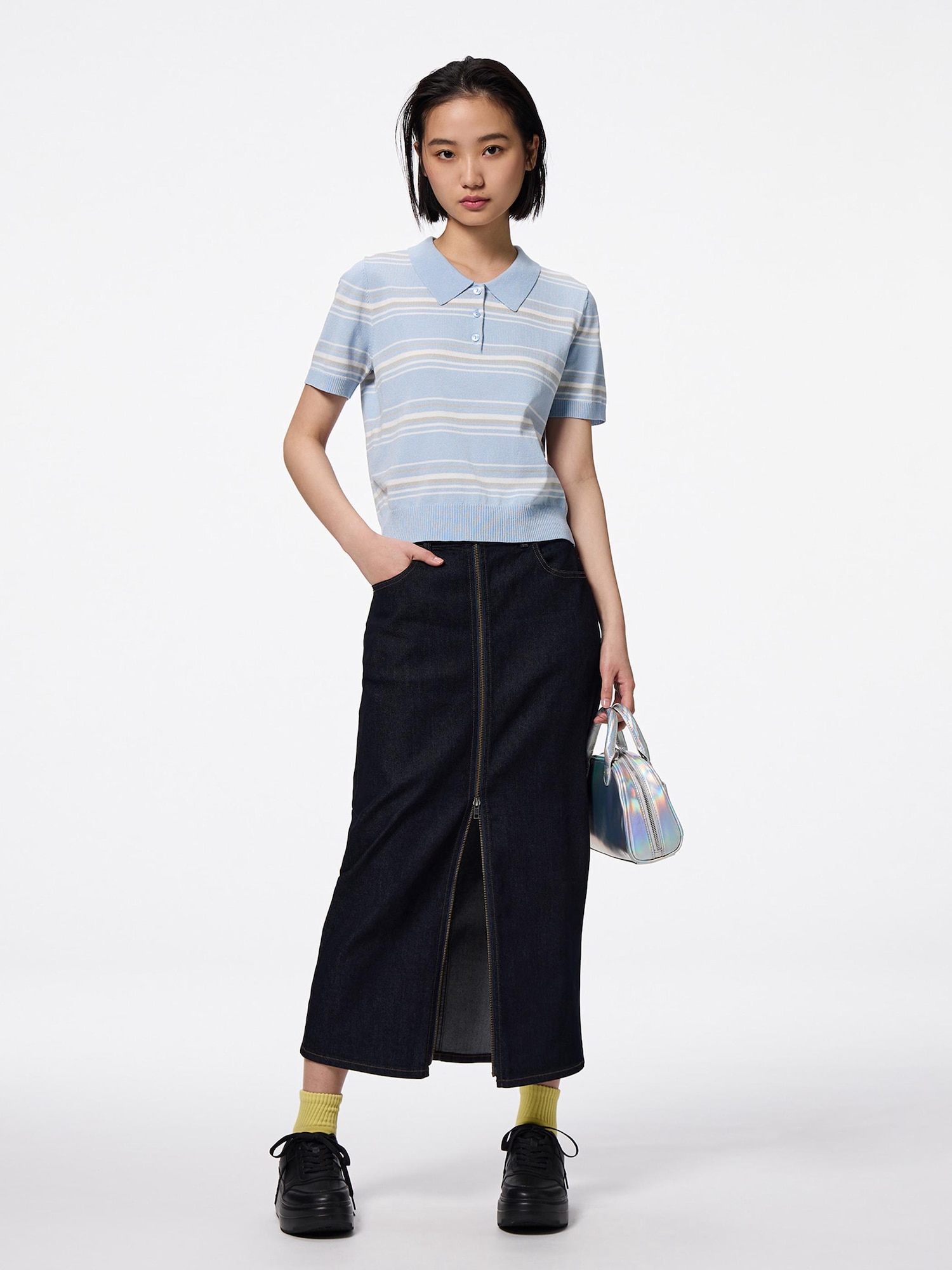 Washable Striped Polo Sweater | Short | GU US