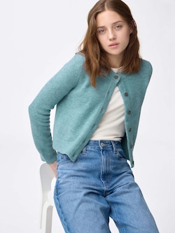 Puffy Touch Knit Crew Neck Cardigan