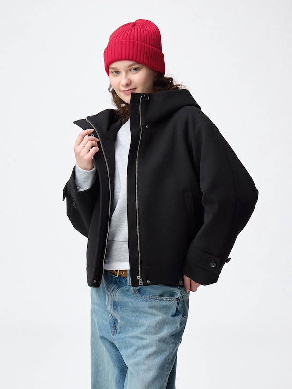 COZY MELTON Short Hoodie Coat