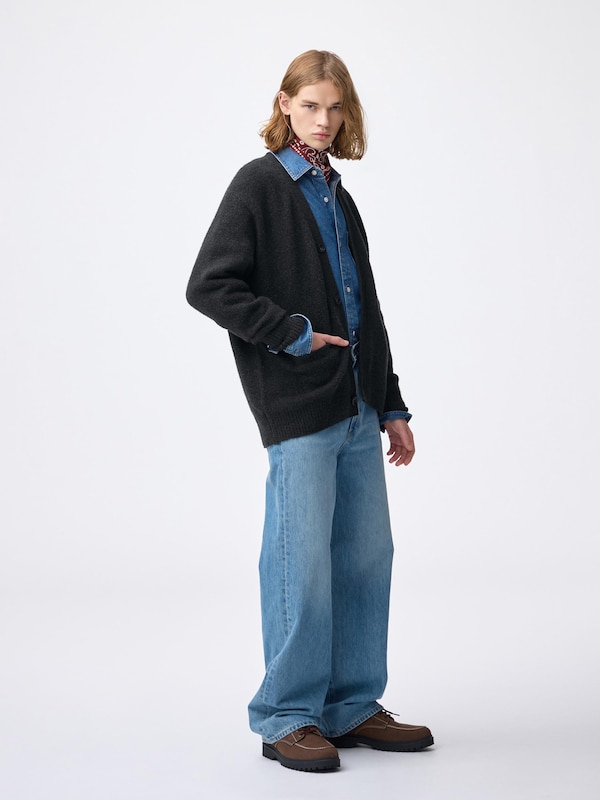 Puff Knit V Neck Cardigan