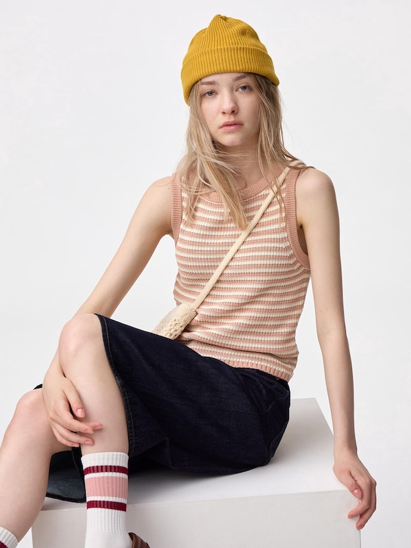 Textured Knitted Striped Tank Top