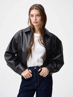 Faux Leather Harrington Jacket