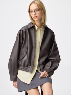 Faux Leather Harrington Jacket