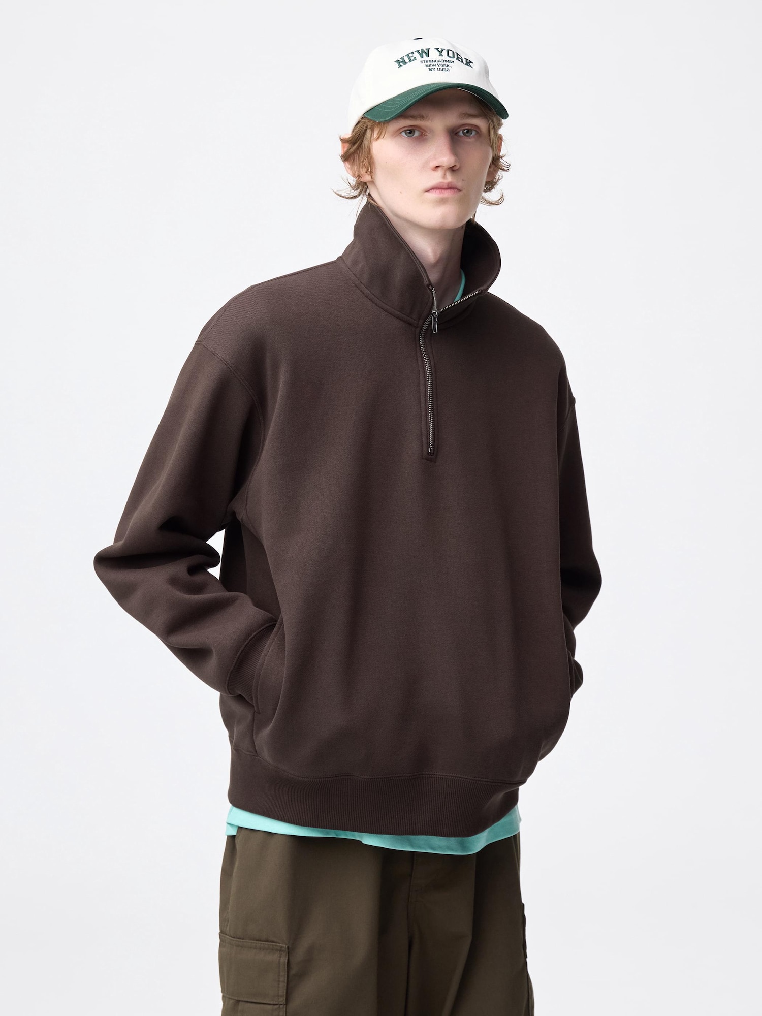 ★CODE GRAPHY★POT LUCK NECK STRING HALF ZIP-UP SWEATSHIRT Heavy Weight Sweat Half-Zip Pullover | GU US