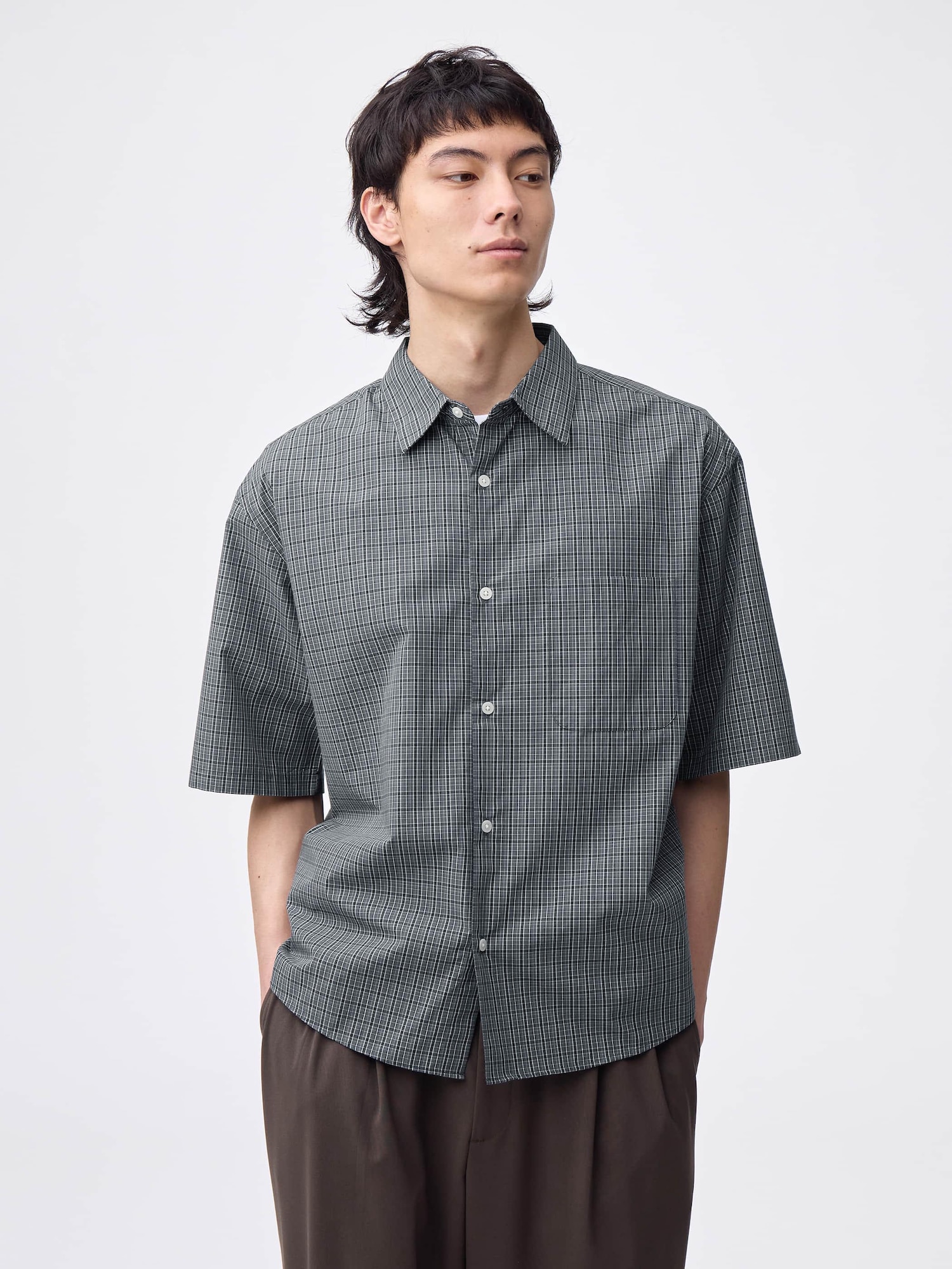 Broadcloth Oversized Checked Shirt | HalfSlv | GU US
