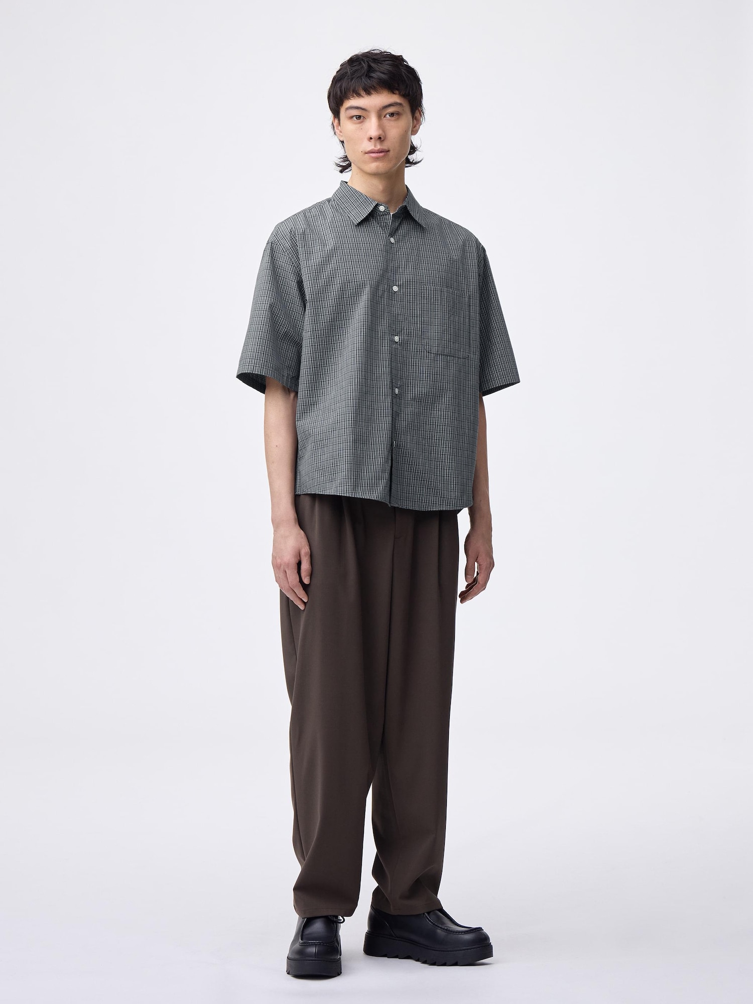 Broadcloth Oversized Checked Shirt | HalfSlv | GU US