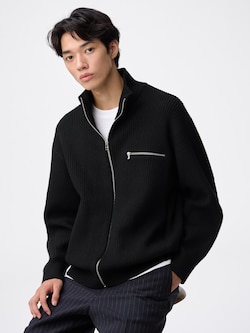 Rib Stitched Full-Zip Knitted Jacket
