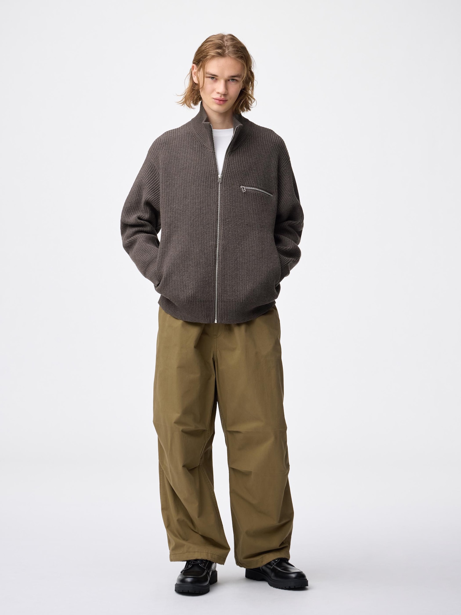 Rib Stitched Full-Zip Knitted Jacket | GU US