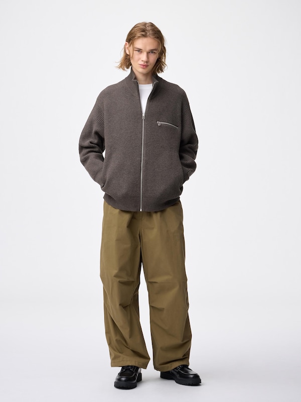 Rib Stitched Full-Zip Knitted Jacket