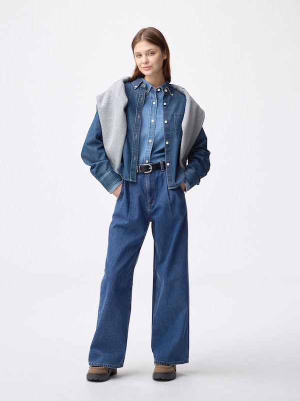 Denim Pleated Trousers