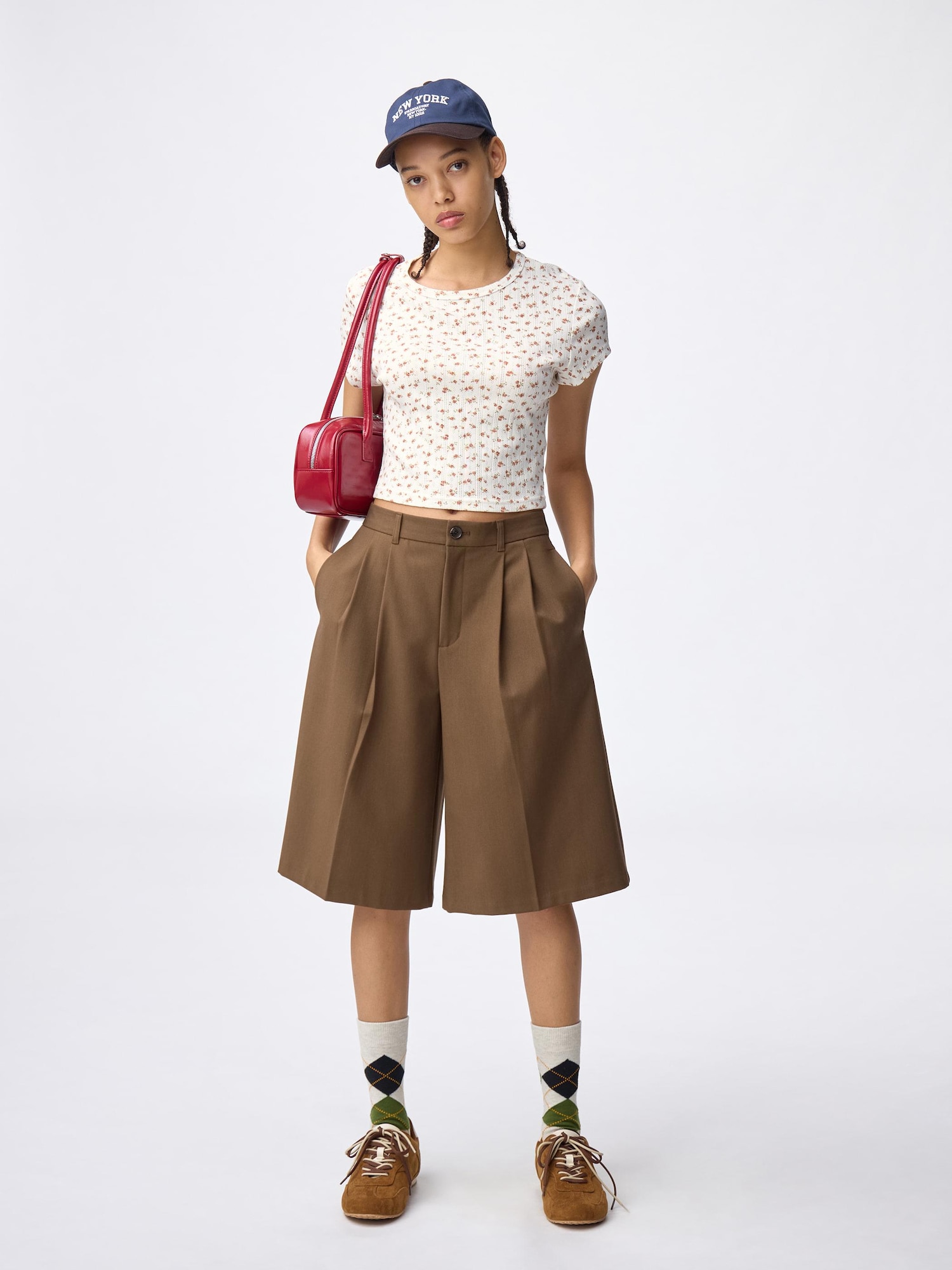 【U LAN】Cotton Snap String Bermuda Pants Crinkle Cotton Bermuda Shorts for Women
