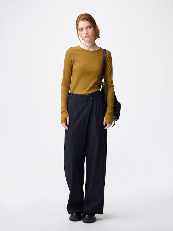 Warm Ribbed Crew Neck T-Shirt | Long