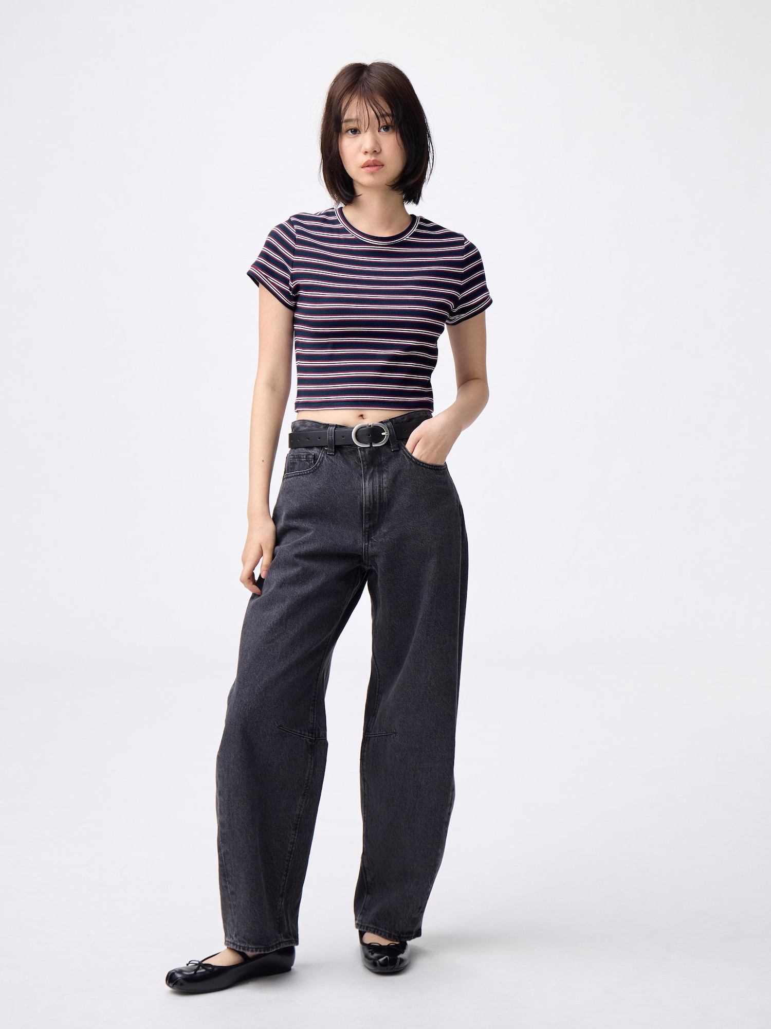 Ribbed Multi-Striped Cropped T-Shirt | GU US