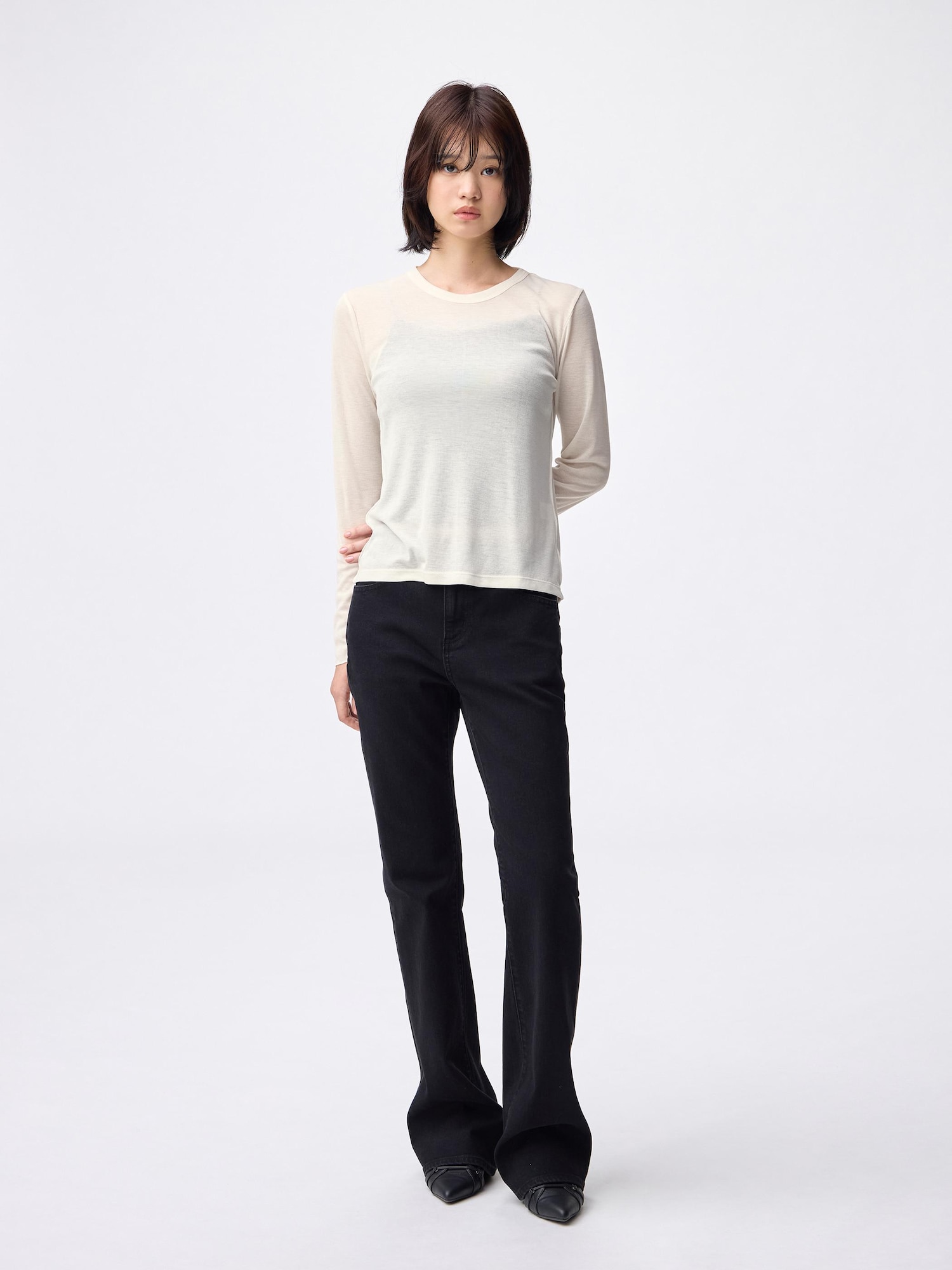 Soft Sheer Crew Neck T-Shirt | Long | GU US