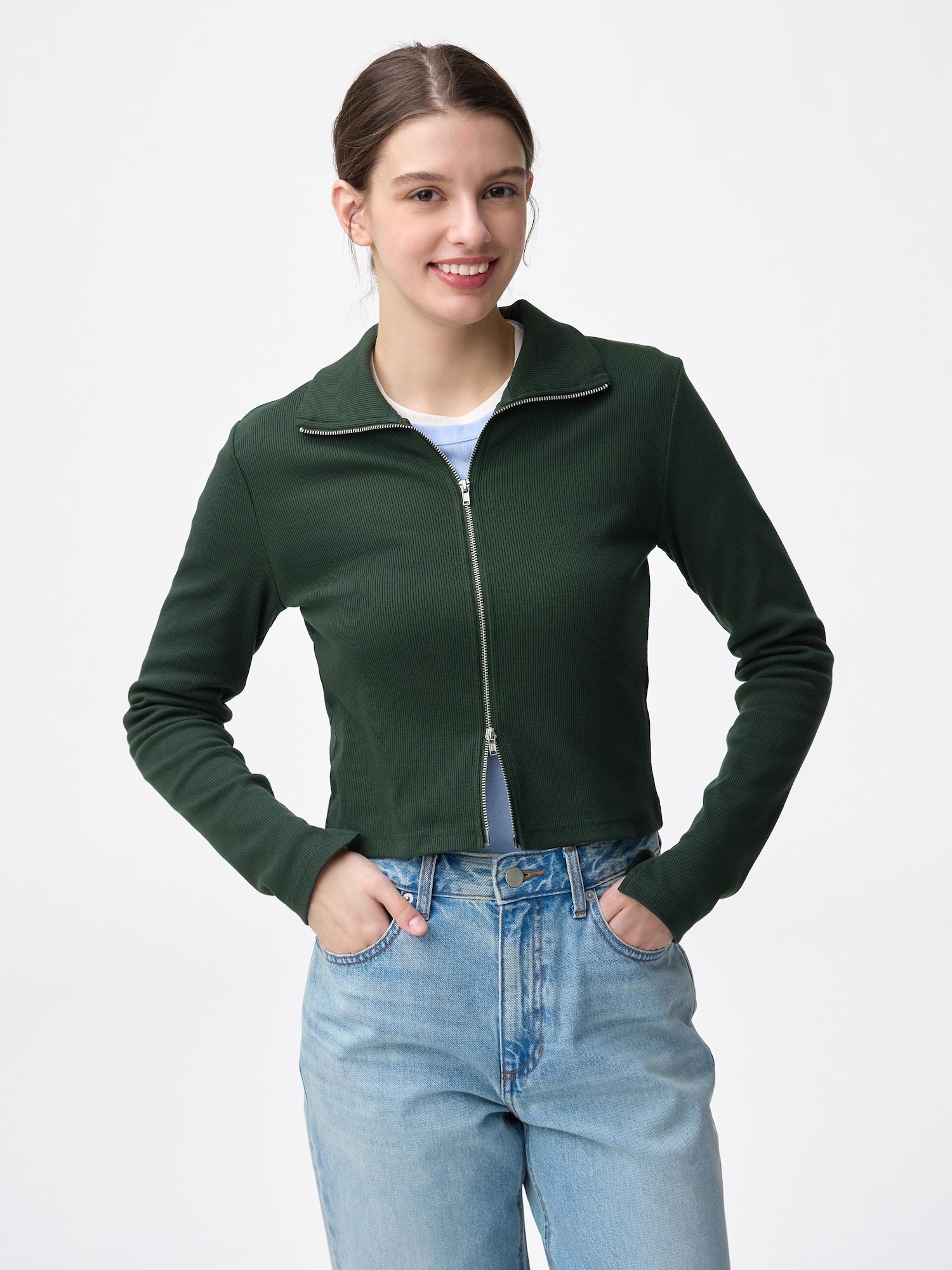 トップス Ellacantaria Bicolor Zip Knit Cardigan Monki ribbed knit two way zip cardigan in blue acid wash | ASOS