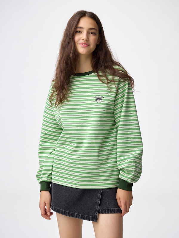 Light Weight Sweat Striped T-Shirt | Long | THE POWERPUFF GIRLS