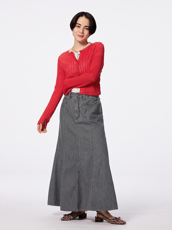 Light Denim Flared Maxi Skirt
