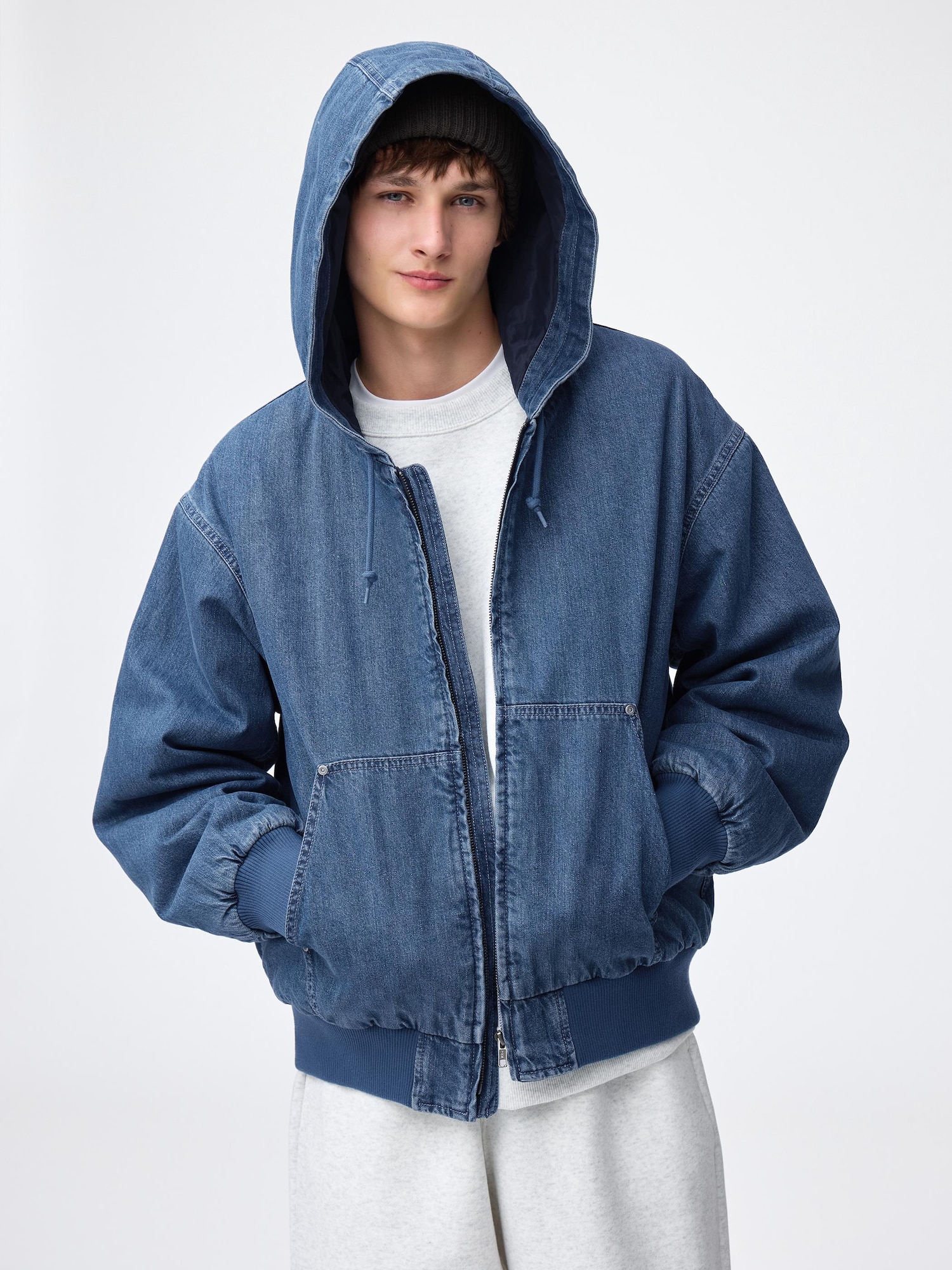 Denim Padded Zip Up Parka | GU US