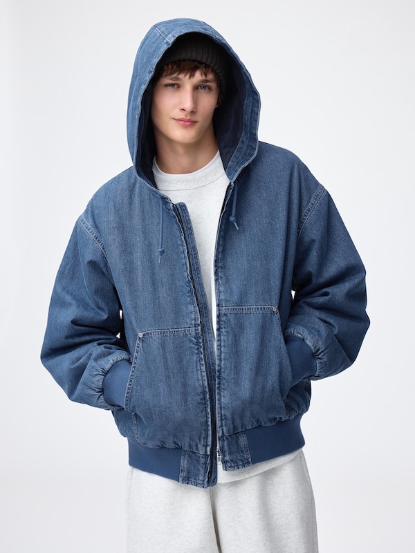 Denim Padded Zip Up Parka