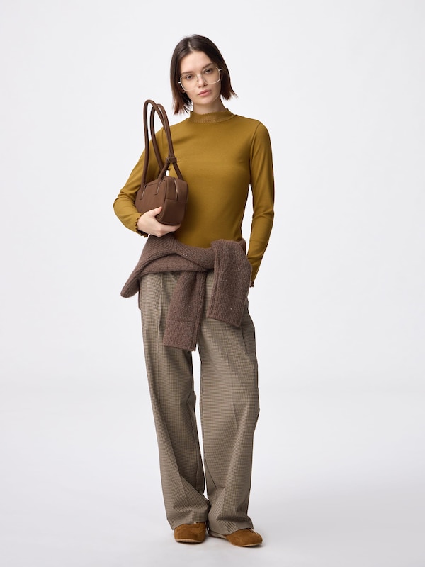 Warm Ribbed Lace High Neck T-Shirt | Long