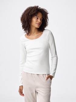 Warm Ribbed Lace U Neck T-Shirt | Long