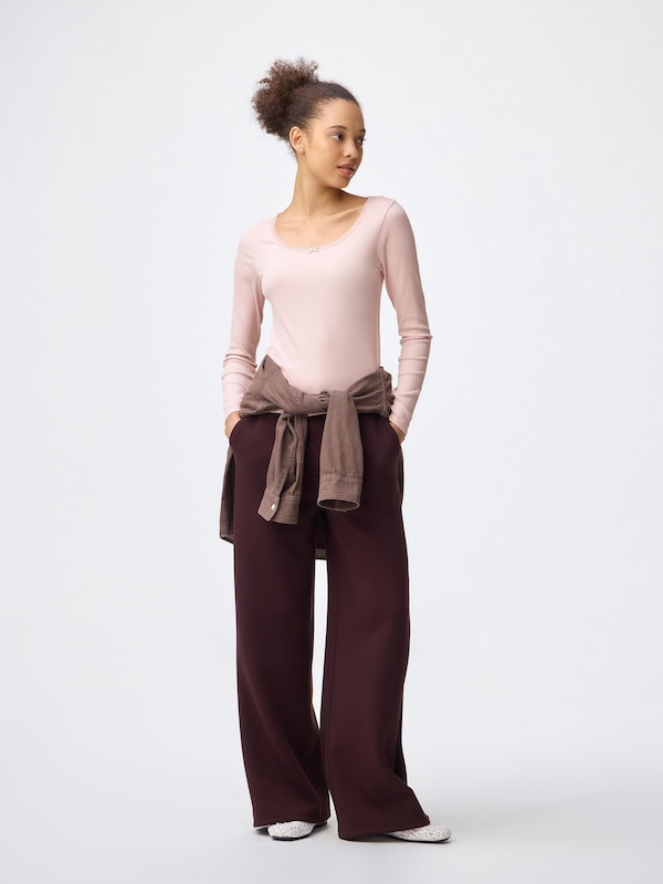 Warm Ribbed Lace U Neck T-Shirt | Long