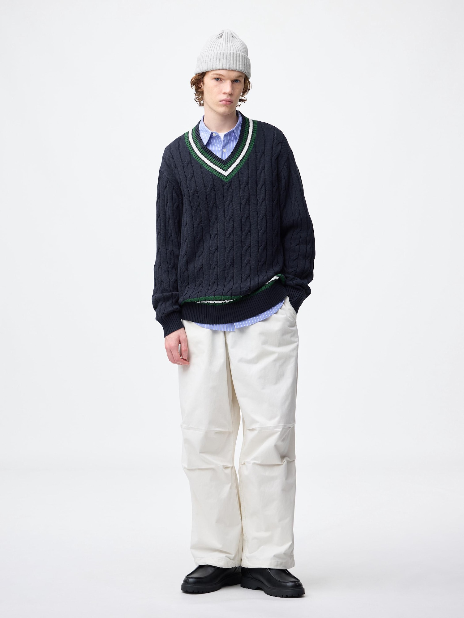 CABLE TILDEN V NECK PULL OVER　トラディショナル Cotton Tilden V Neck Sweater | GU US