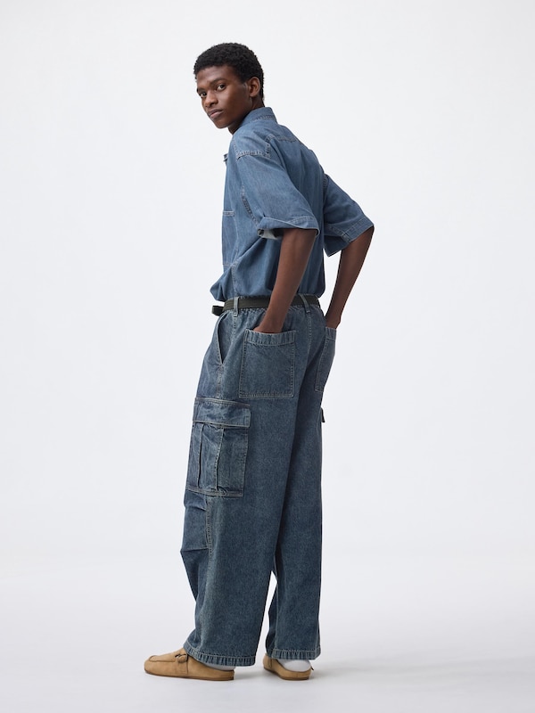 Denim Super Wide Cargo Pants