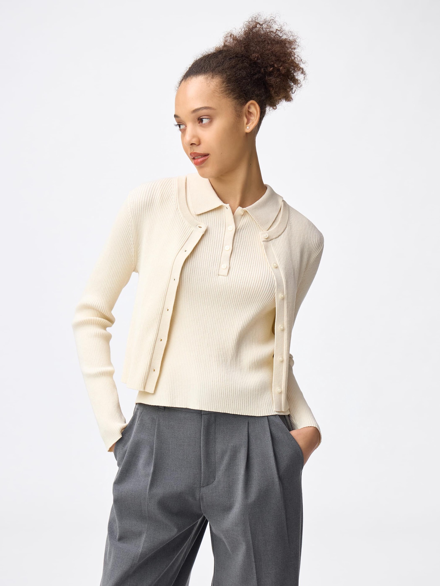 トップス DESCENDANT KNIT POLO 2 Piece Ribbed Knitted Polo Shirt | Sleeveless | GU US