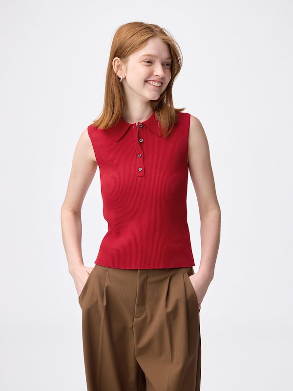 2 Piece Ribbed Knitted Polo Shirt | Sleeveless