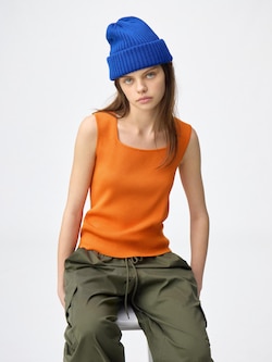 Ribbed Knitted Square Neck Tank Top