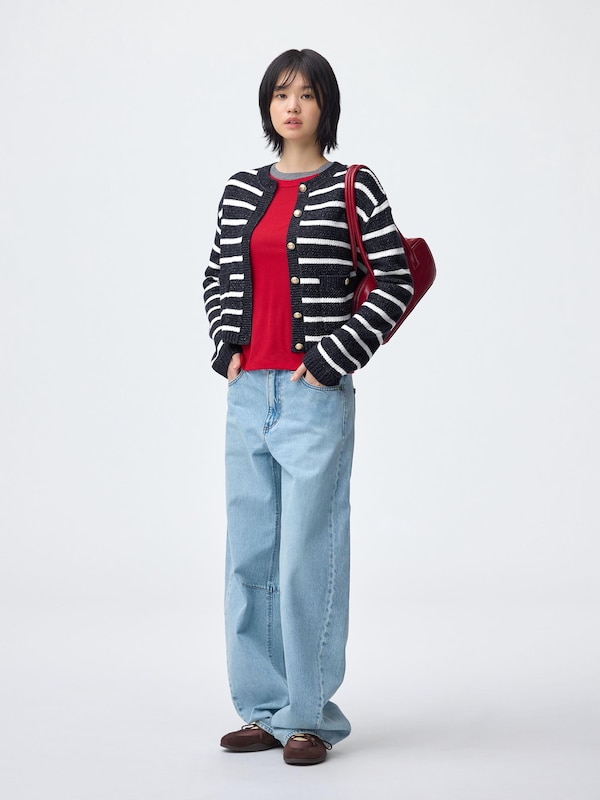 Tweedy Knitted Striped Cardigan