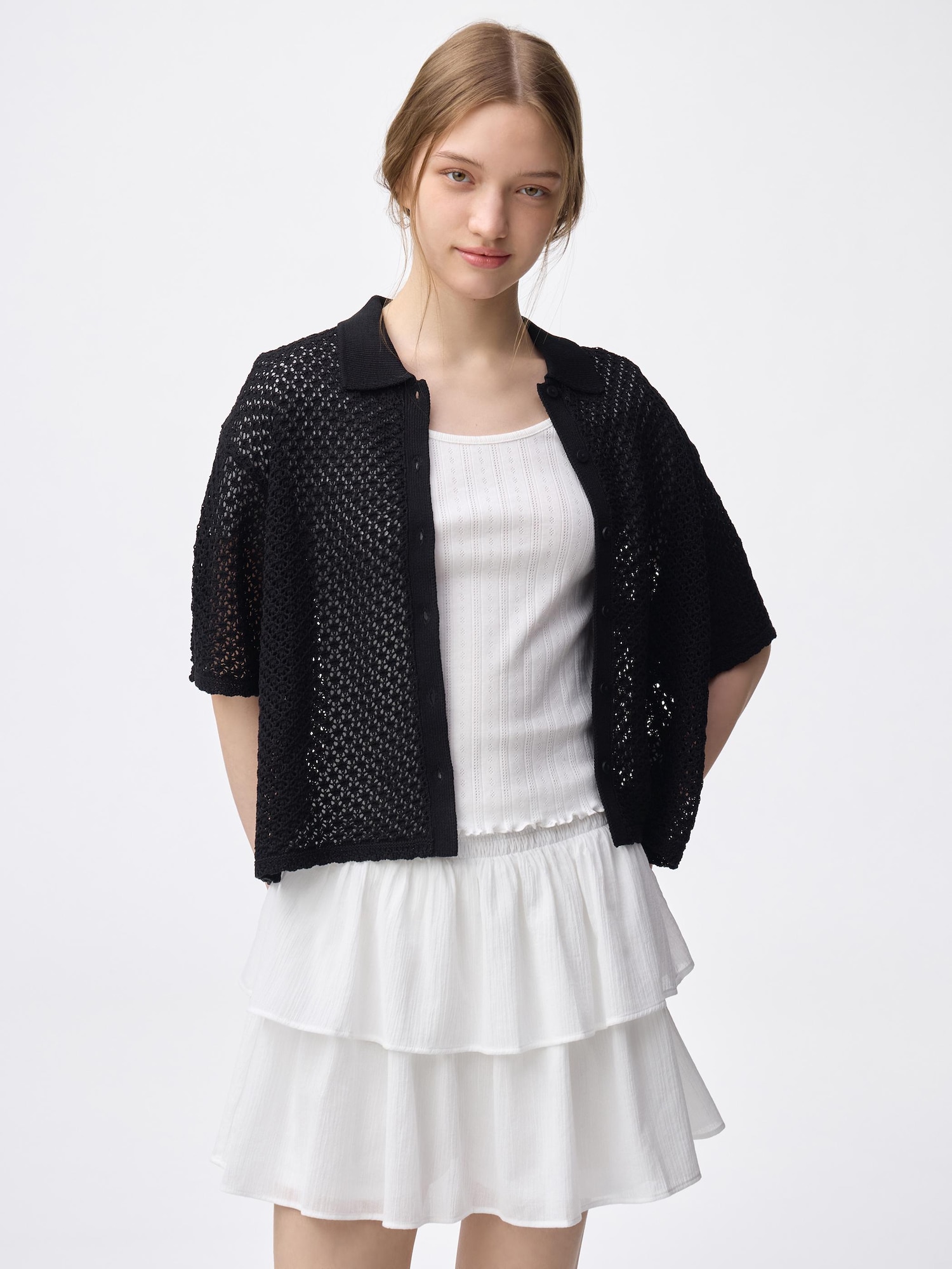 Lacy Stitch Knitted Shirt | HalfSlv | GU US