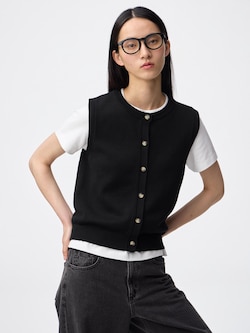 Front Button Knitted Pullover | Sleeveless