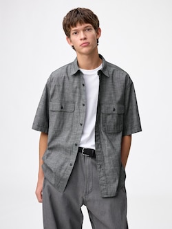 Denim Oversized Work Shirt | HalfSlv