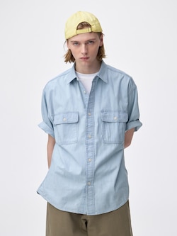 Denim Oversized Work Shirt | HalfSlv